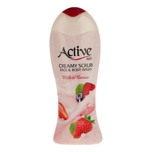 شامپو بدن و صورت کرمی با رایحه شیر و توت جنگلی 400گرم اکتیو