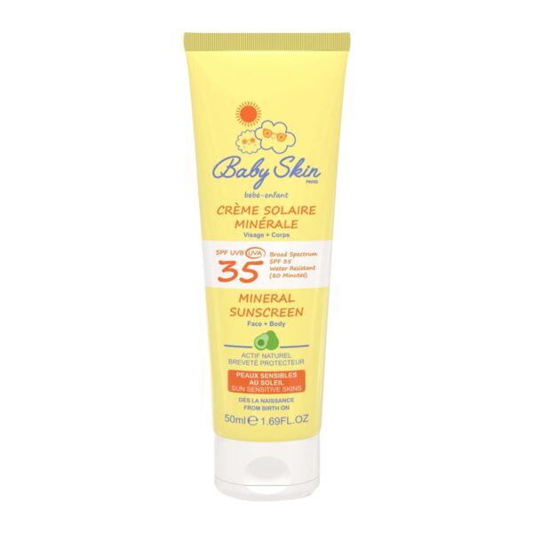 کرم ضد آفتاب کودک صورت و بدن مینرال spf 35 بیبی اسکین حجم 50 میلی لیتر