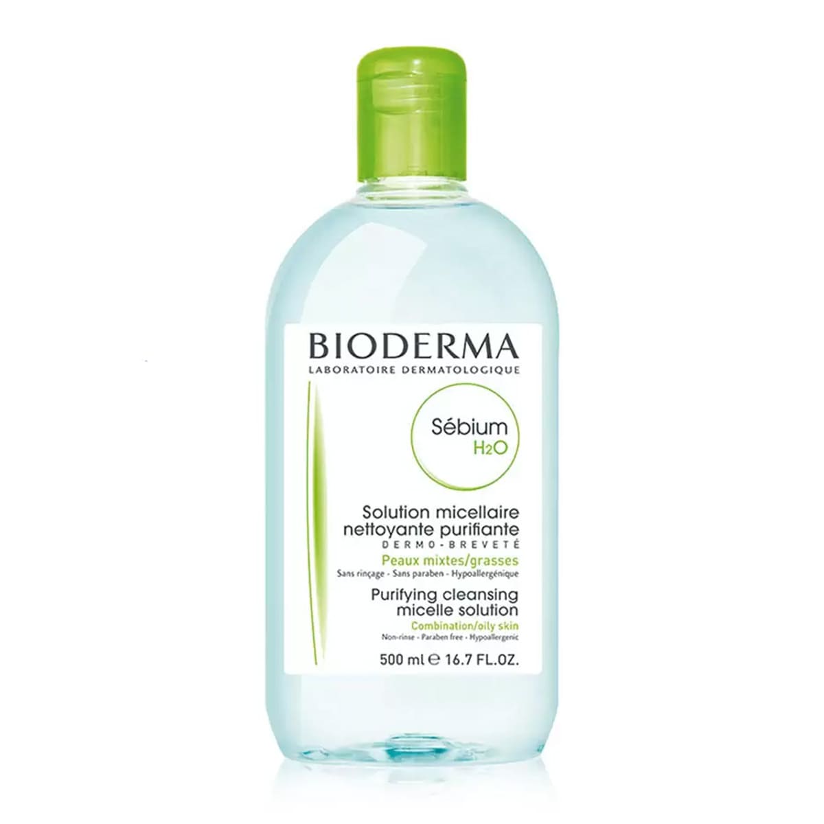 bioderma-sebium-h2o-cleansing-solution-500ml محلول پاک کننده آرایش بایودرما مدل Sebium H2O مناسب پوست چرب و مختلط حجم 500 میل - Image 1