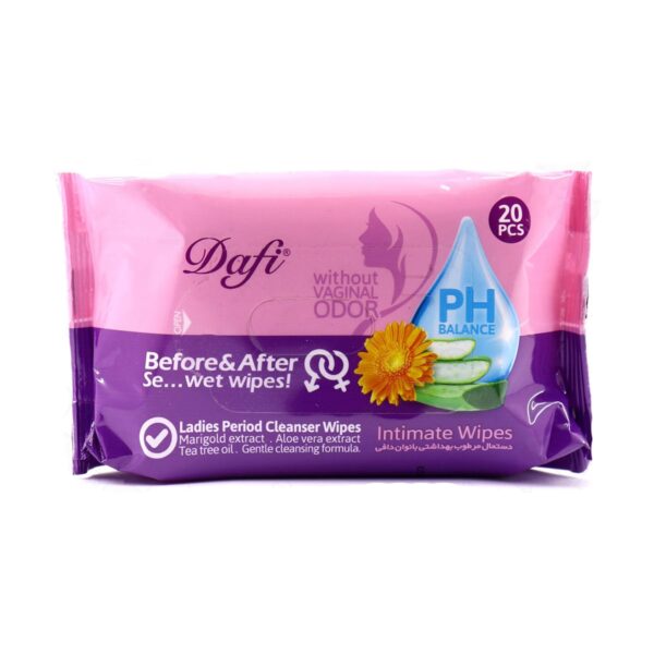 دستمال مرطوب بهداشتی بانوان بسته 20 عددی دافی