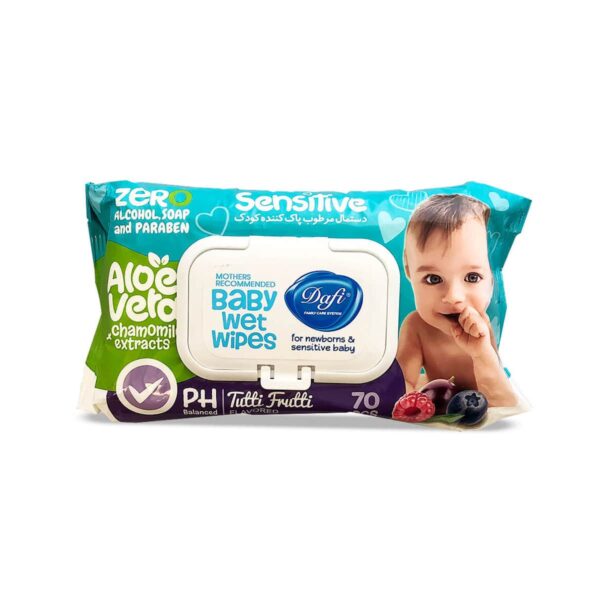 دستمال مرطوب کودک آلوئه ورا درب دار 70برگی دافی