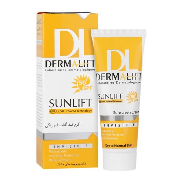کرم ضد آفتاب بی رنگ درمالیفت SPF50 مناسب پوست خشک