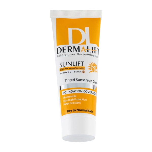 کرم ضد آفتاب رنگی بژ تیره درمالیفت SPF50 مناسب پوست خشک