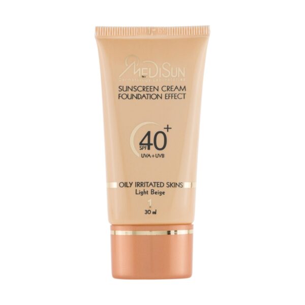 ضد آفتاب کرم پودری رنگی تیوپی مدیسان با +SPF40 مخصوص پوست های چرب و آکنه ای حجم 30 میل - بژ روشن